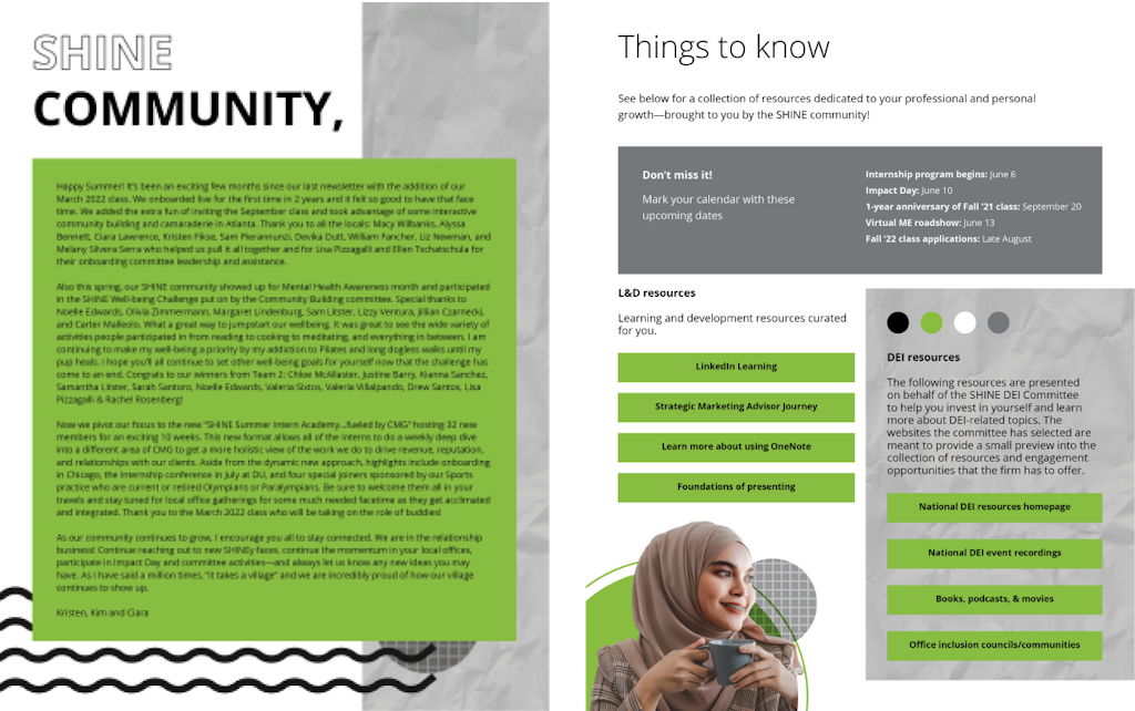SHINE newsletter spread 1